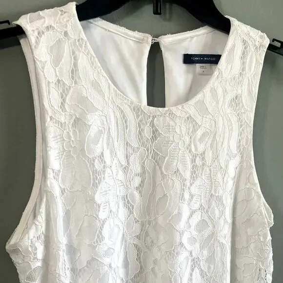 Tommy Hilfiger Sleeveless White Floral Lace A-Line Dress, Size 6 - Picture 5 of 13
